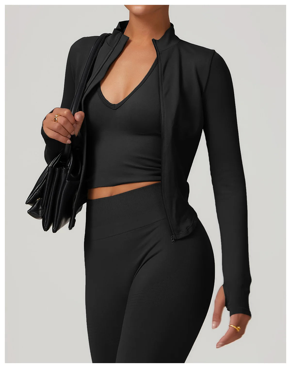 Ribbed Yoga Tops Women's Standing Collar Yoga Long Sleeved Sports Jacket Running Training Fitness Top Gym Workout Running Shirt