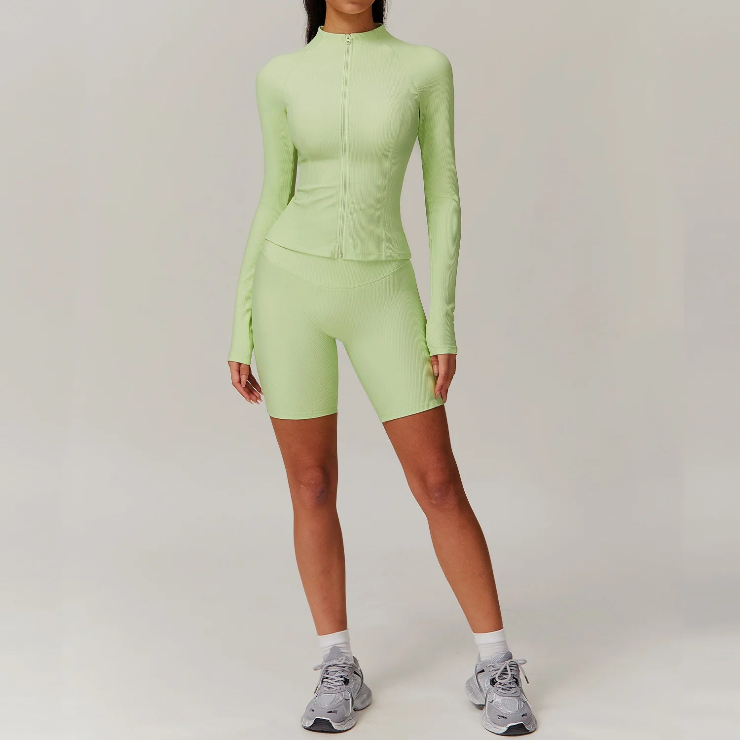 2 Pieces Yoga Suit Women Sports Set Ribbed Gym Set Women Tracksuit Running Workout Zipper Long Sleeve Sports Shirt Yoga Clothing