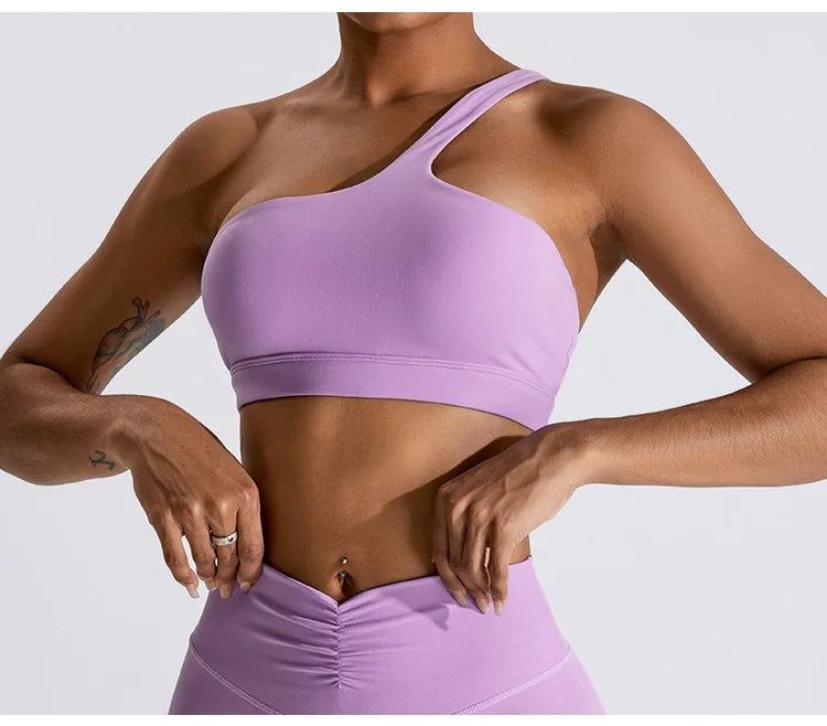 Women One Shoulder Sports Underwear Gym Top Bra Training Women Yoga Bra Stretch High Strength Workout Fitness Women Sports Vest