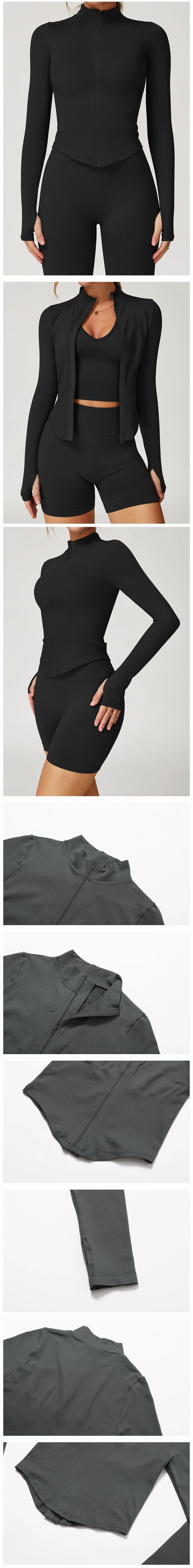 Seamless Outdoor Sports Long Sleeved Women Yoga Coat Quick Dry Zipper Cardigan Stand Up Collar Jacket Running Fitness Jacket Top