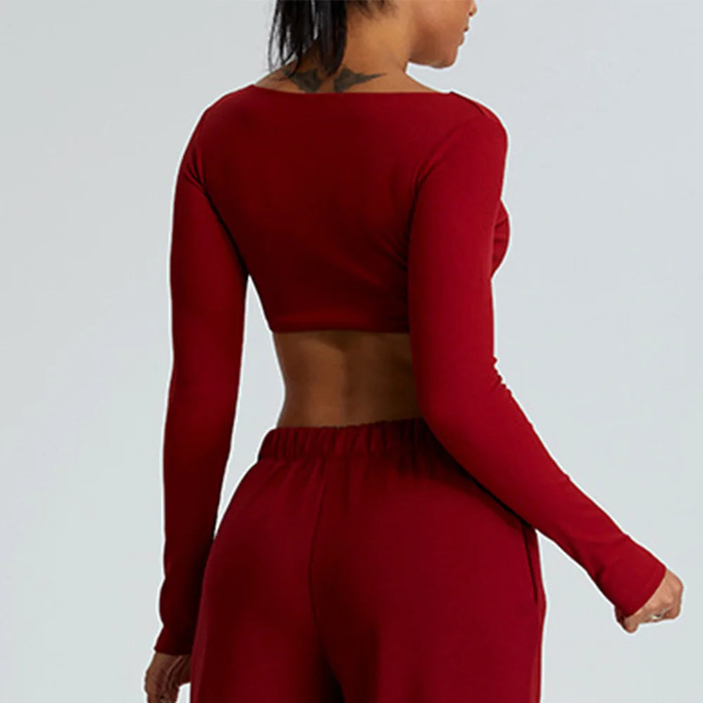 Yoga Shirts Women Crop Top Ribbed Long Sleeves Sexy Shirts for Women Yoga Sports Fitness Running Gym Clothes Push Up Workout Top