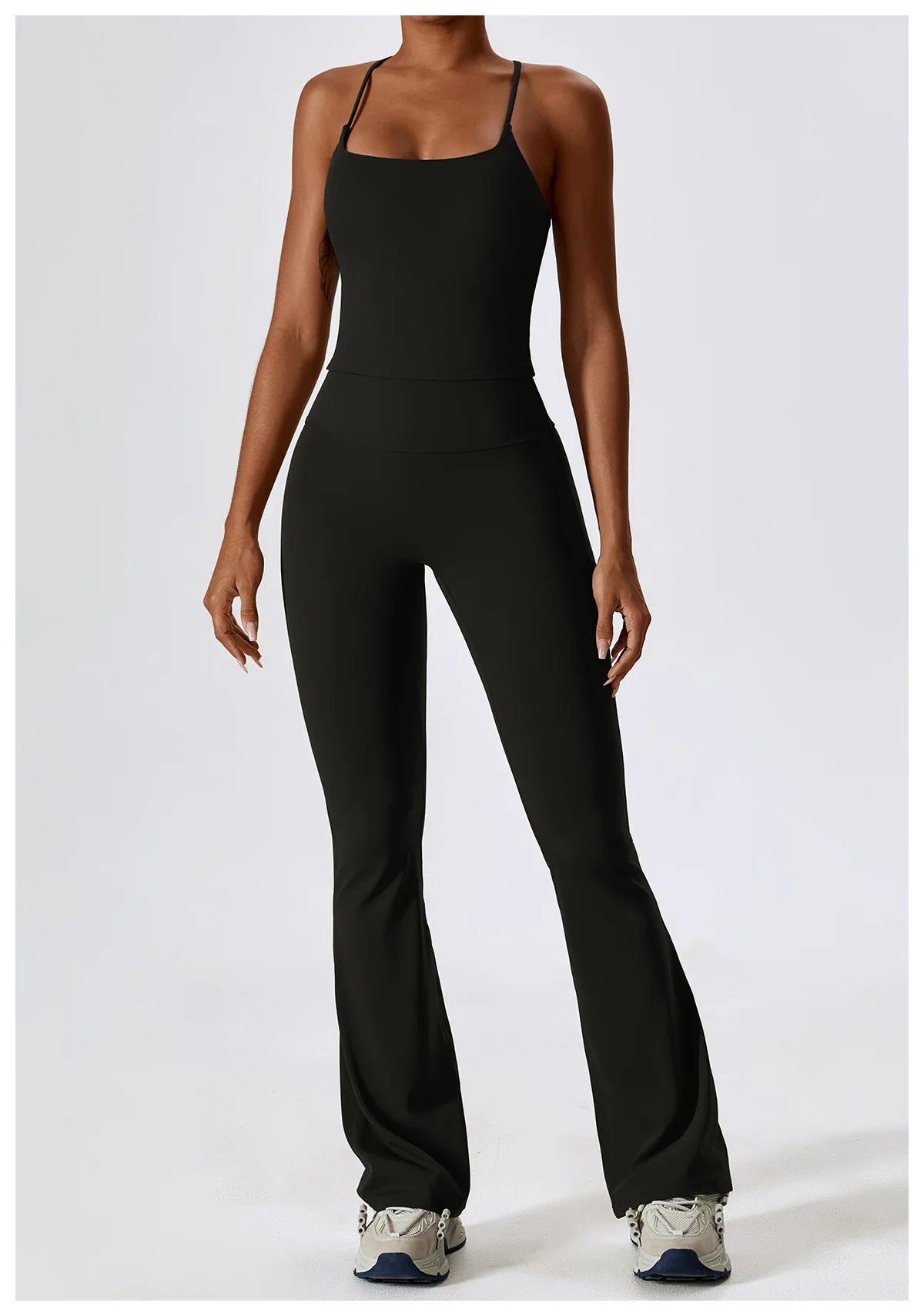 Women Tracksuit Gym Yoga Suit 2PCS Tight Fitting Sports Set Workout Breathable T Shirts Bra Tank Top Loose Bell-bottoms Leggings