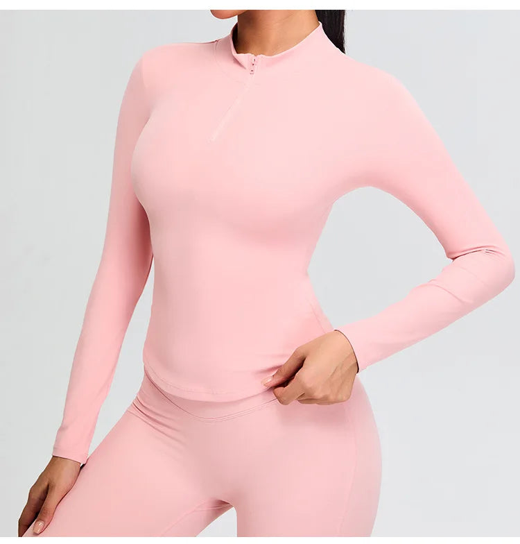 Half Zipper Yoga Long Sleeve Women Shirt Sports Jacket Fitness Gym Top Activewear Running Coats Sports Workout Clothes Woman Top