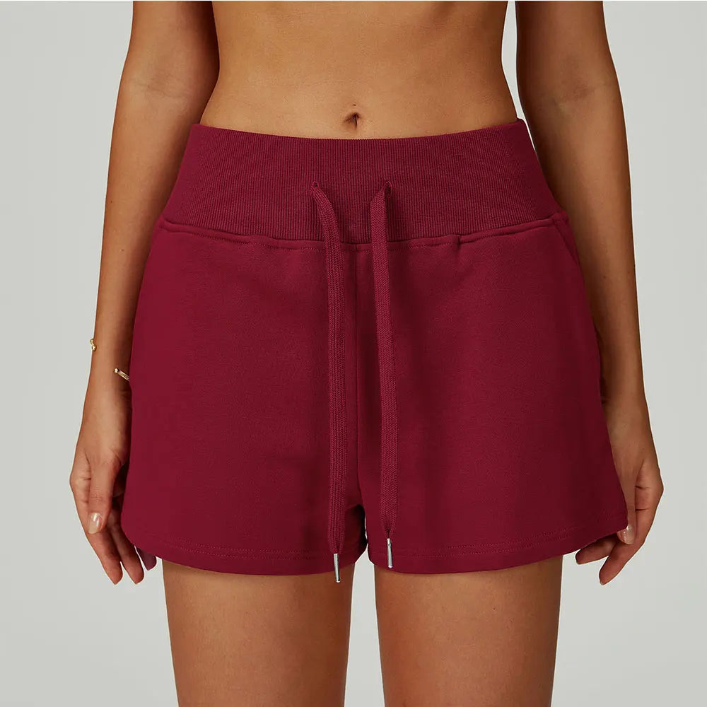 Winter High Waisted Sports Shorts Women's Pocket Drawstring Yoga Shorts Outdoor Sports Shorts Casual Versatile Running Shorts
