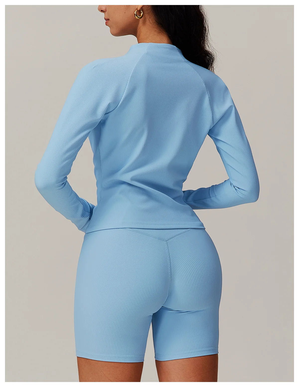 Ribbed Sports Long Sleeved Women Slim Yoga Clothes Quick Dry Zipper Cardigan Stand Up Collar Jacket Running Fitness Jacket Top