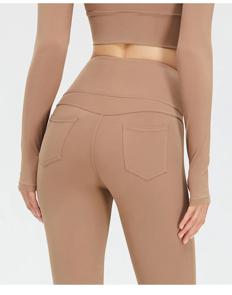 Flare Legging Pocket Yoga Pants Women Bell-bottoms Workout Yoga Trousers High Waist Tight Fitness Pants Gym Sports Wide Leg Pant