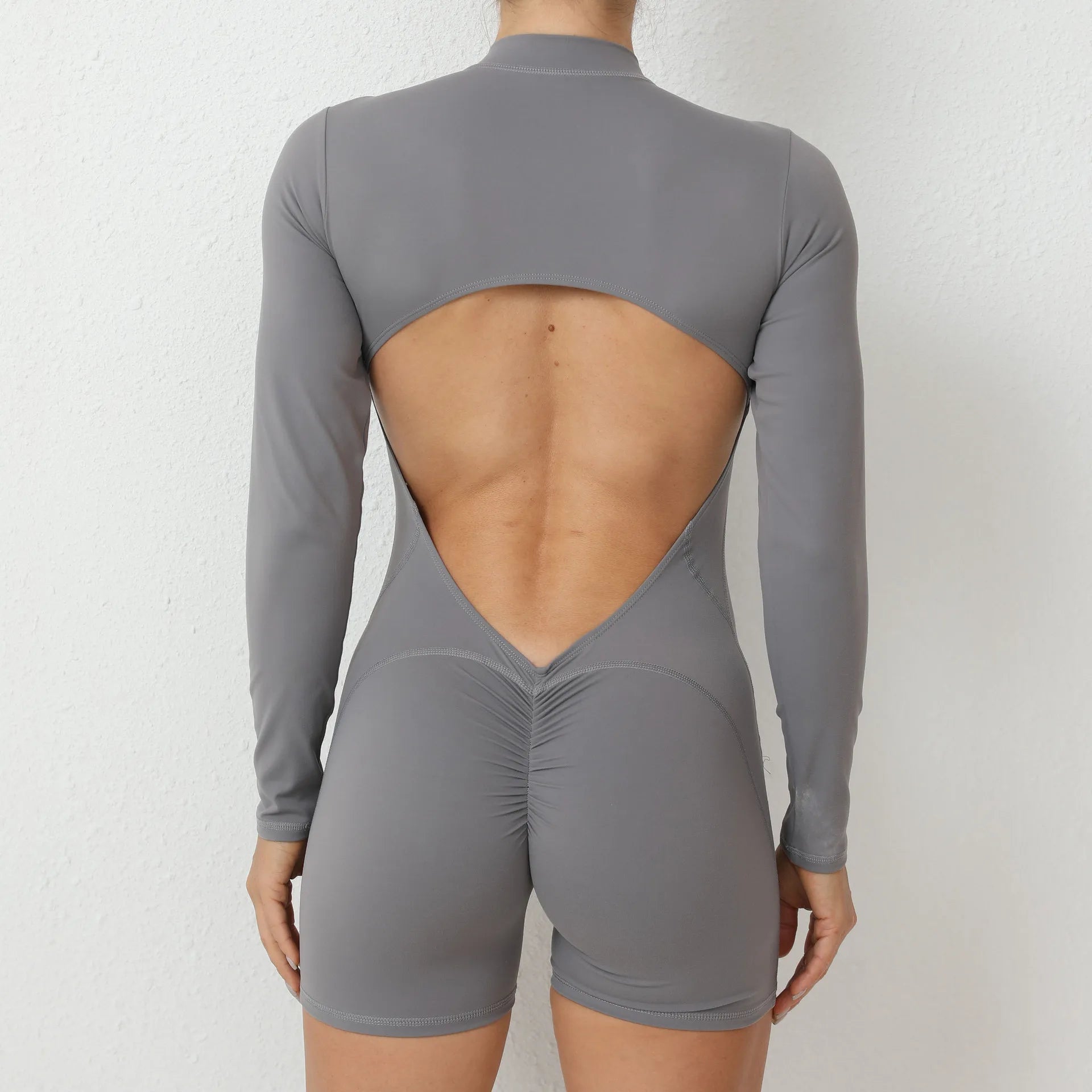 Sexy Back V Jumpsuit Women Tracksuit Yoga Set Sports Zipper Rompers Gym Long Sleeve Fitness Suit Gym Workout Bodysuit
