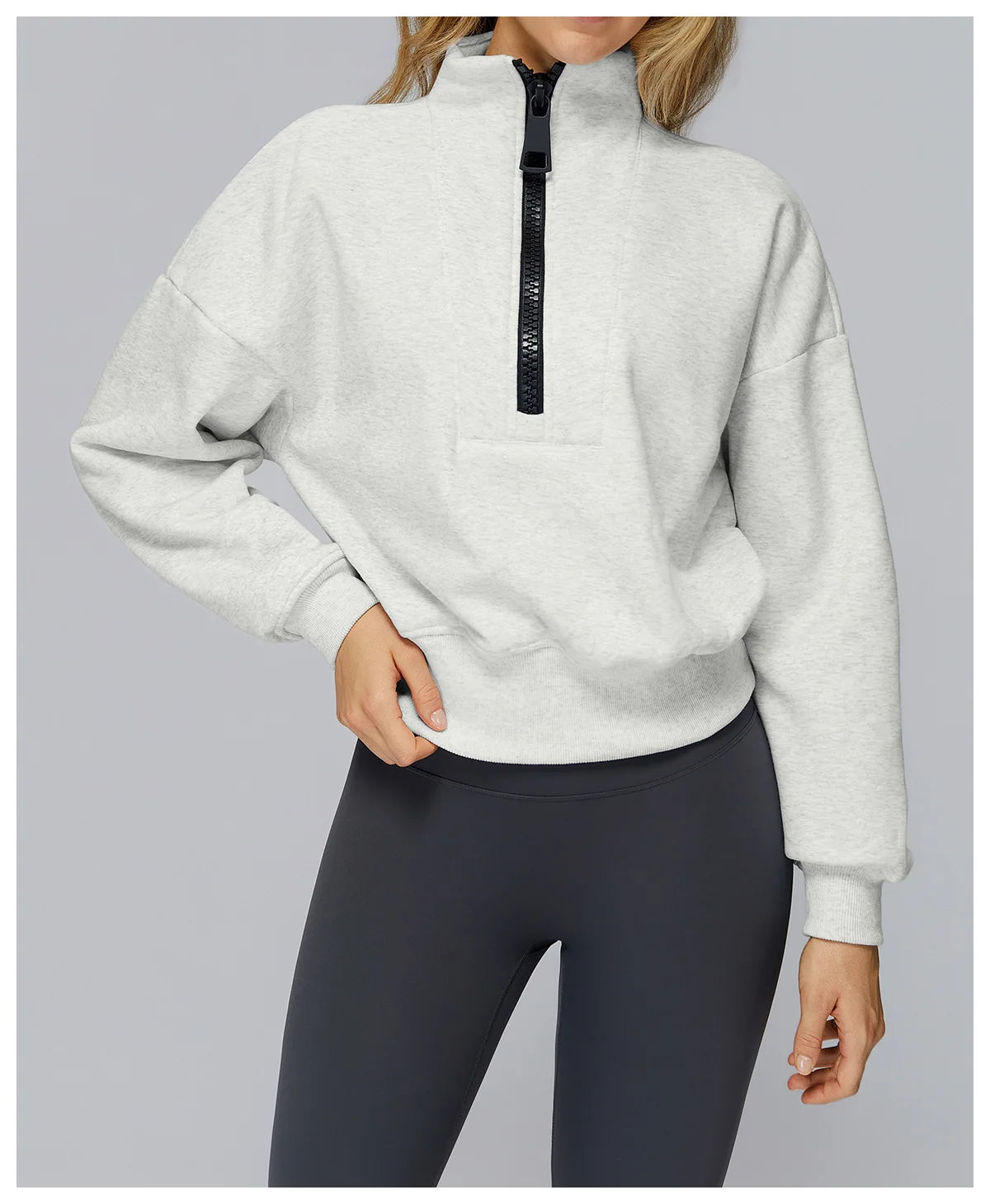 Winter Sports Hoodie Yoga Long Sleeved Women's Stand Collar Loose Windproof Hoodie Warm Long Sleeved Casual Outdoor Sports Top