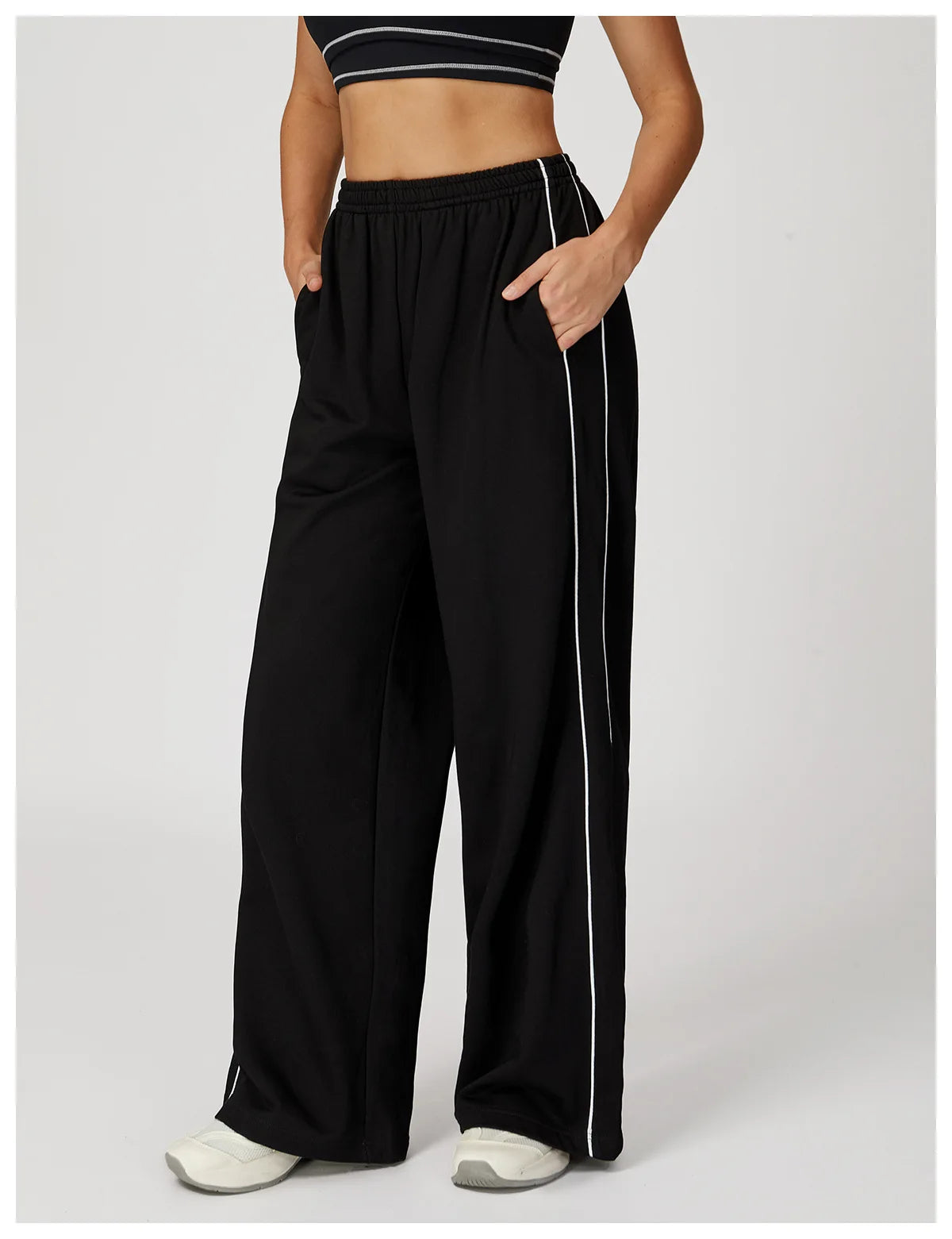 Color Blocking Sports Sweatpants Women Yoga Pants Loose High Waisted Straight Leg Sweatpants With Pockets Outdoor Fitness Pants