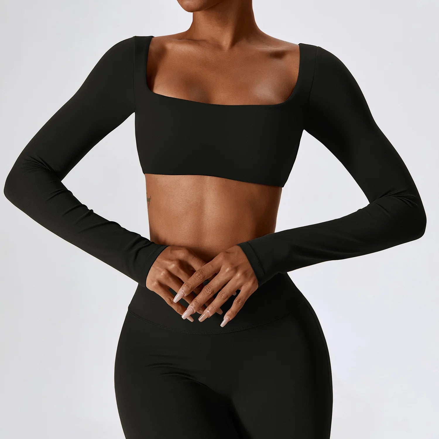 Women Yoga T-shirts Crop Tops Solid Sports Top Long Sleeve Running Shirts Sexy Exposed Navel Quick Dry Fitness Gym Sport Wear