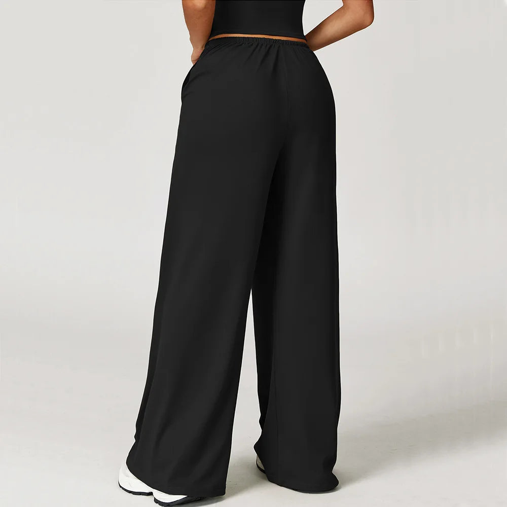 High Waist Yoga Pants Women's Hanging Wide Leg Loose Casual Pants Women's Sports Pants Fitness Running Elastic Drawstring Pants