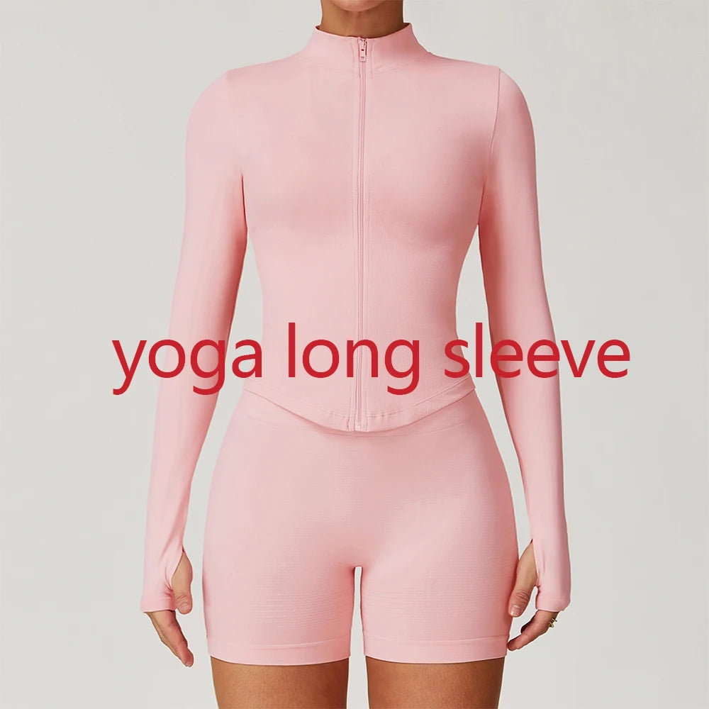 Seamless Outdoor Sports Long Sleeved Women Yoga Coat Quick Dry Zipper Cardigan Stand Up Collar Jacket Running Fitness Jacket Top