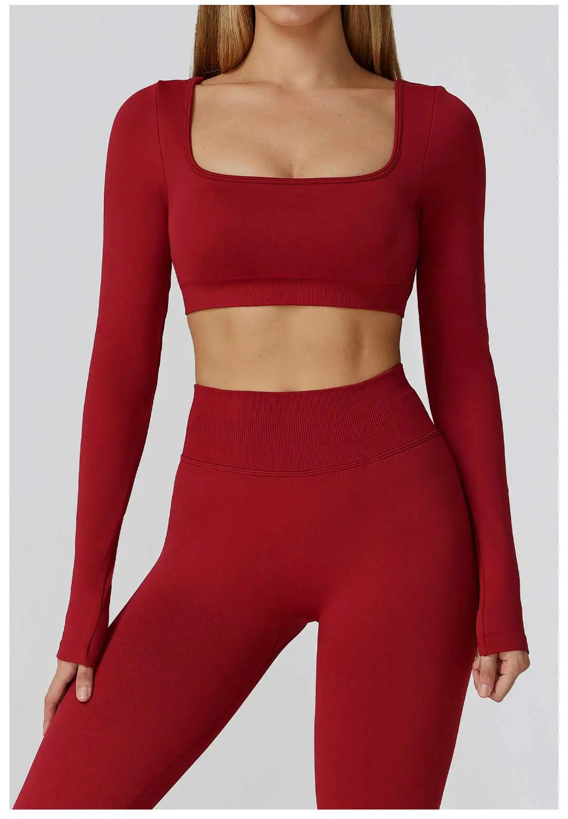 Seamless Casual Quick Dry Sportswear Women Square Neck Gym Top Women Fitness Sports Crop Top Female Long Sleeve Yoga Clothing