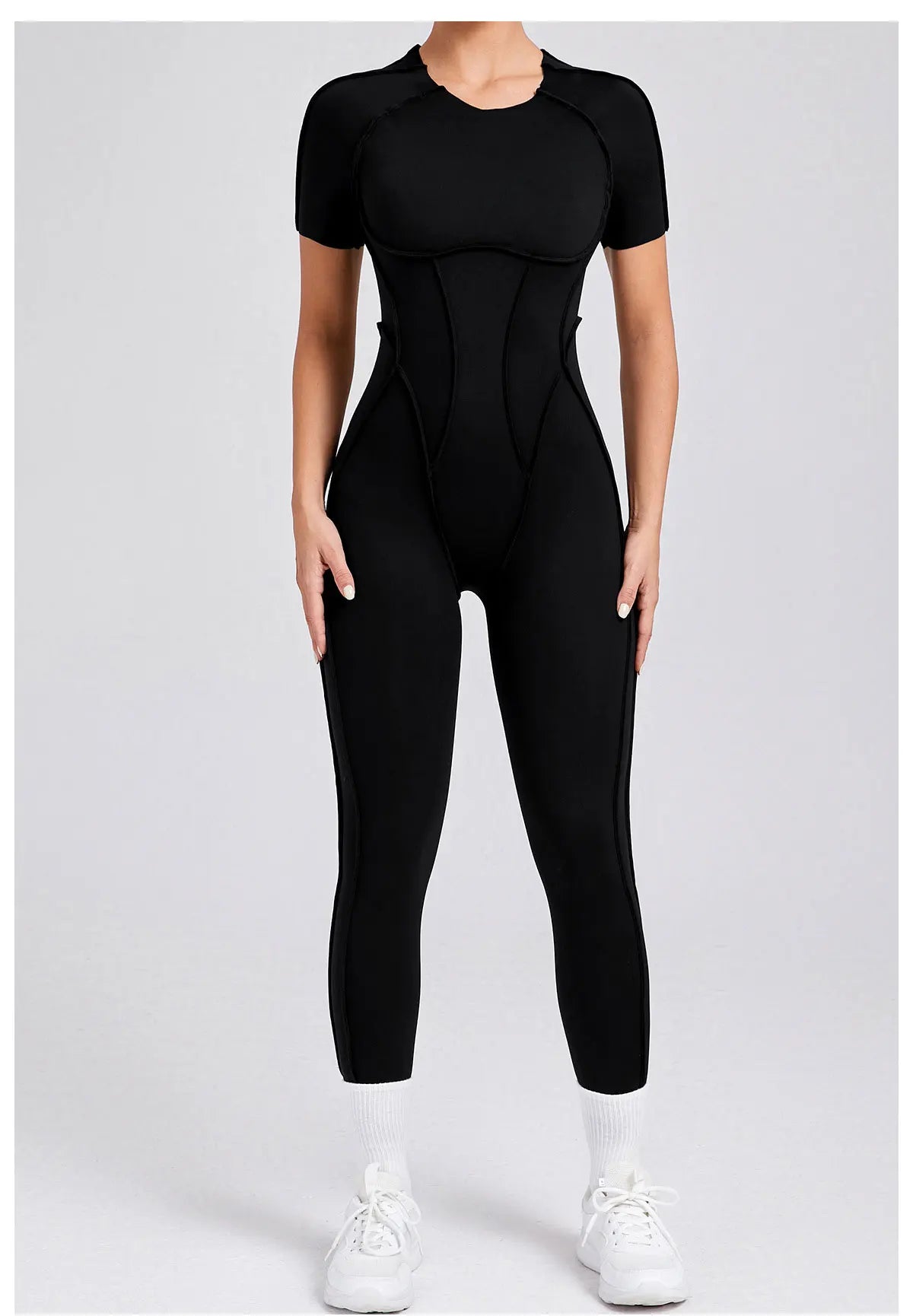 Seamless Yoga Jumpsuits Sports Fitness Hip-lifting Backless Short-sleeved One-piece Workout Rompers Gym Leggings Women Tracksuit