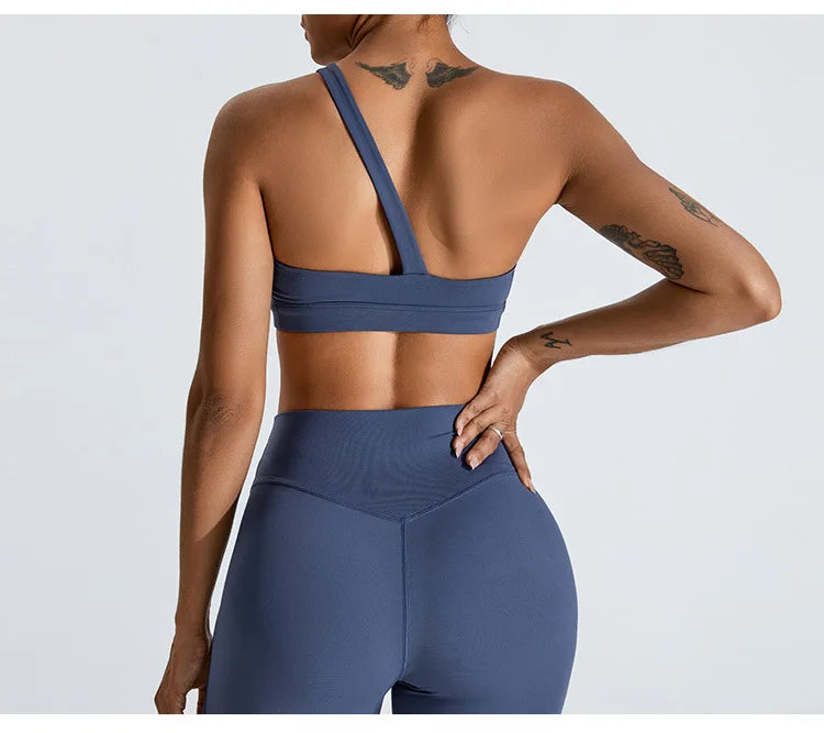 Women One Shoulder Sports Underwear Gym Top Bra Training Women Yoga Bra Stretch High Strength Workout Fitness Women Sports Vest