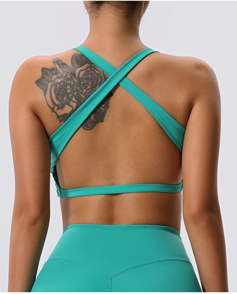 Push Up Sports Bra Women Underwear Cross Criss Top Padded Bralette Sports Bra Backless Training Fitness Workout Yoga Bra Women