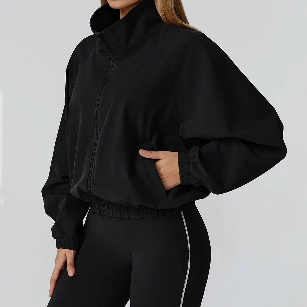 New Quick Drying Stand Up Collar Sports Jacket Women's Zipper Top Windproof Outdoor Running Fitness Long Sleeved Yoga Jacket