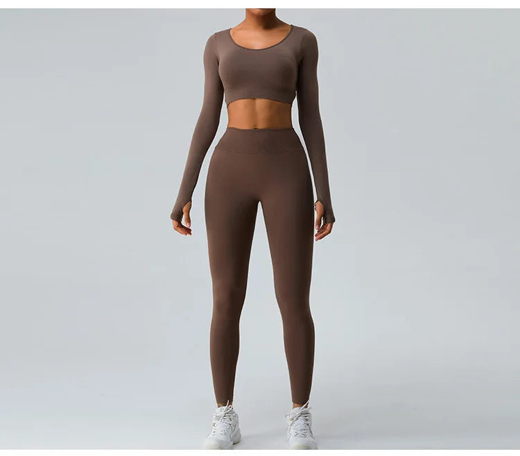 Sexy Women's Backless Shirt Seamless Crop Top Fitness Shirts Long Sleeve Gym Workout Sports Top Woman Front Yoga Tops Activewear