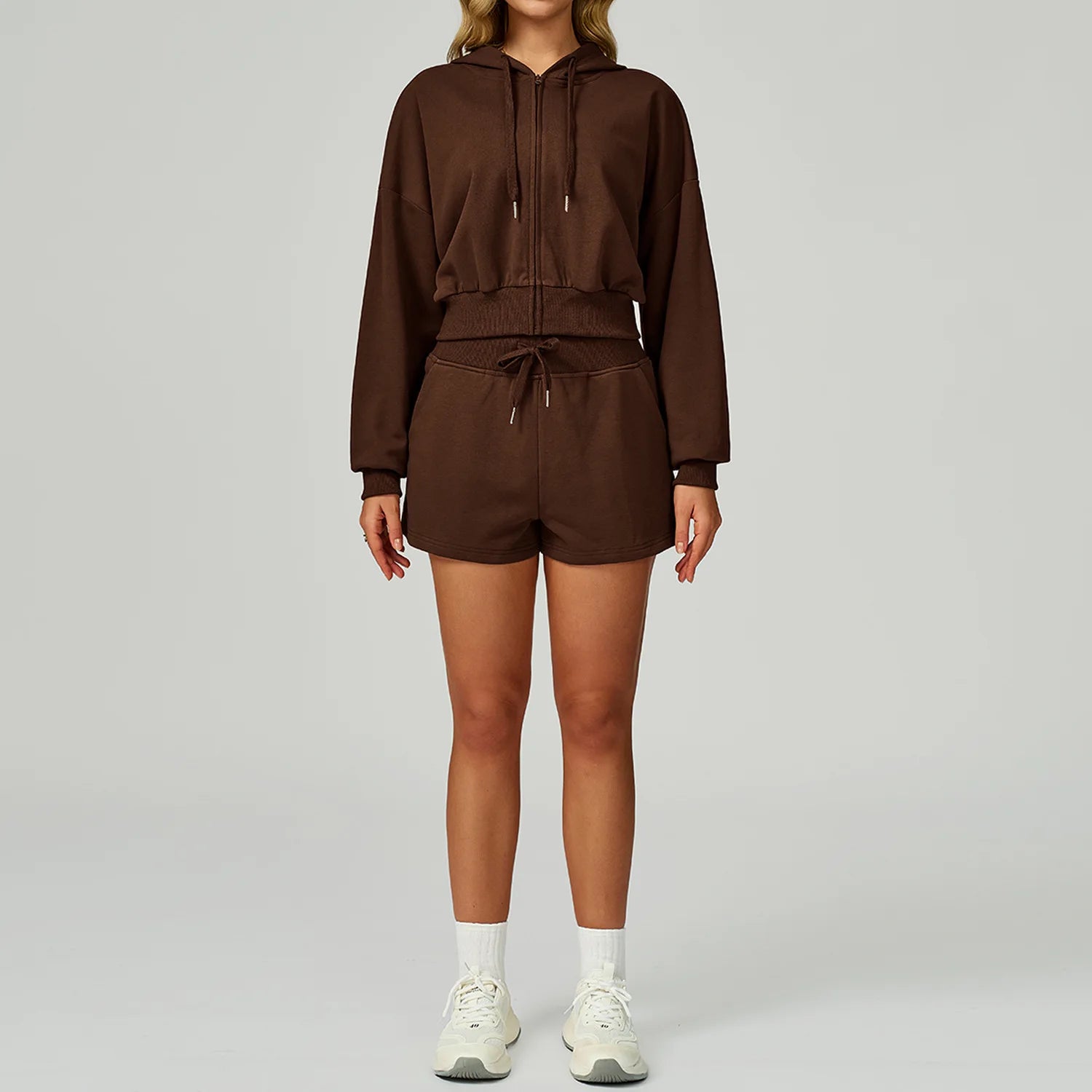 New Winter Zipper Sports Suit 2 Pieces Hooded Casual Loose Sweatshirt Long Sleeved Outdoor Running Suit Sportswear for Women
