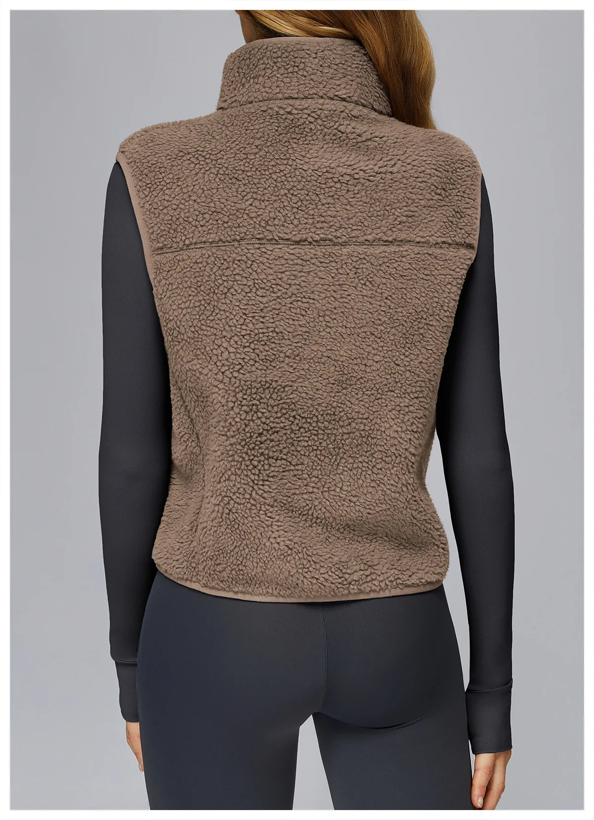 Winter Women's Standing Collar and Velvet Sports Vest Sleeveless Zipper Outerwear Vest Outdoor Running and Fitness Top