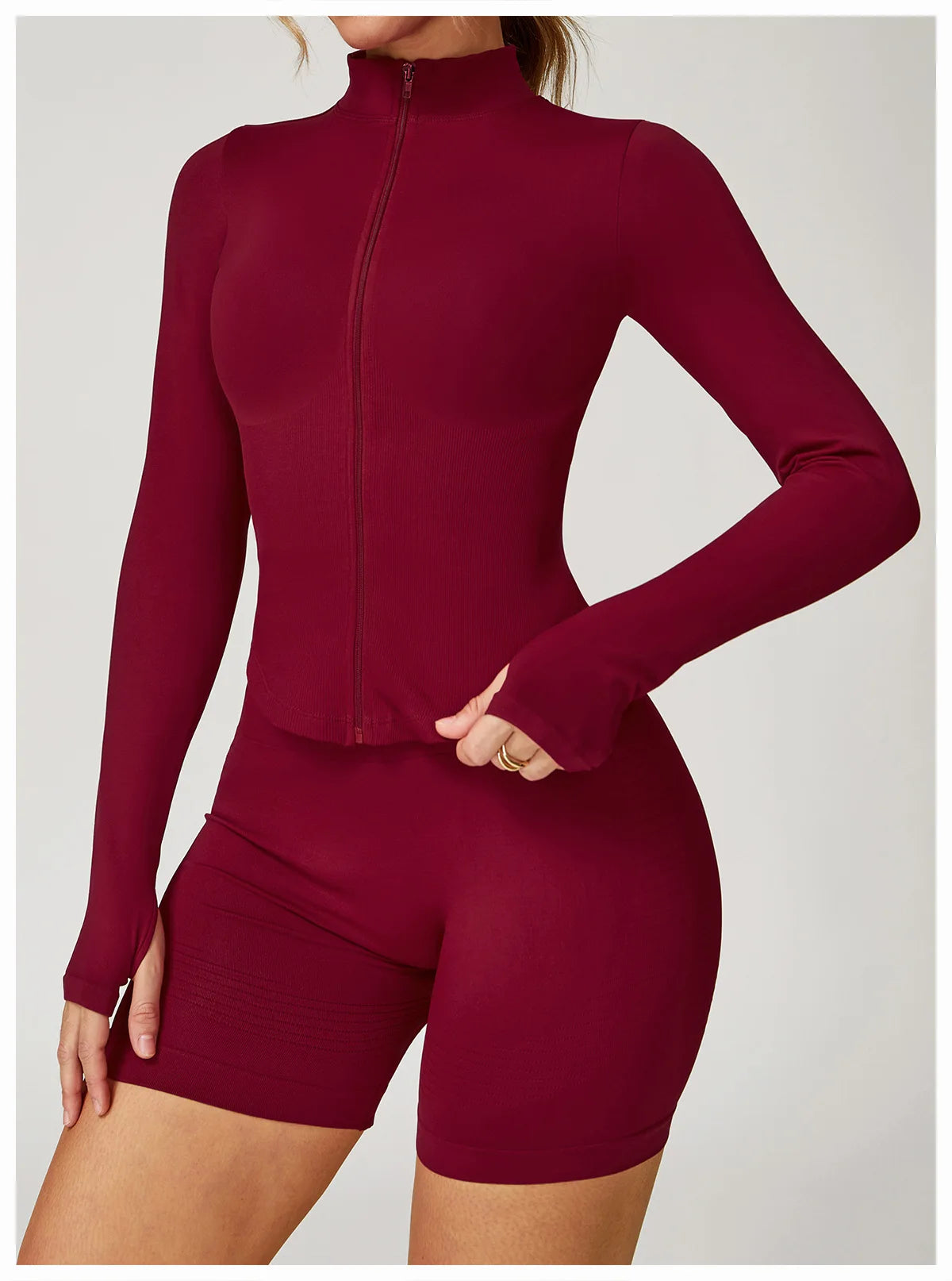 Ribbed Yoga Tops Women's Yoga Long Sleeved Standing Collar Sports Jacket Running Training Fitness Top Gym Workout Running Shirt