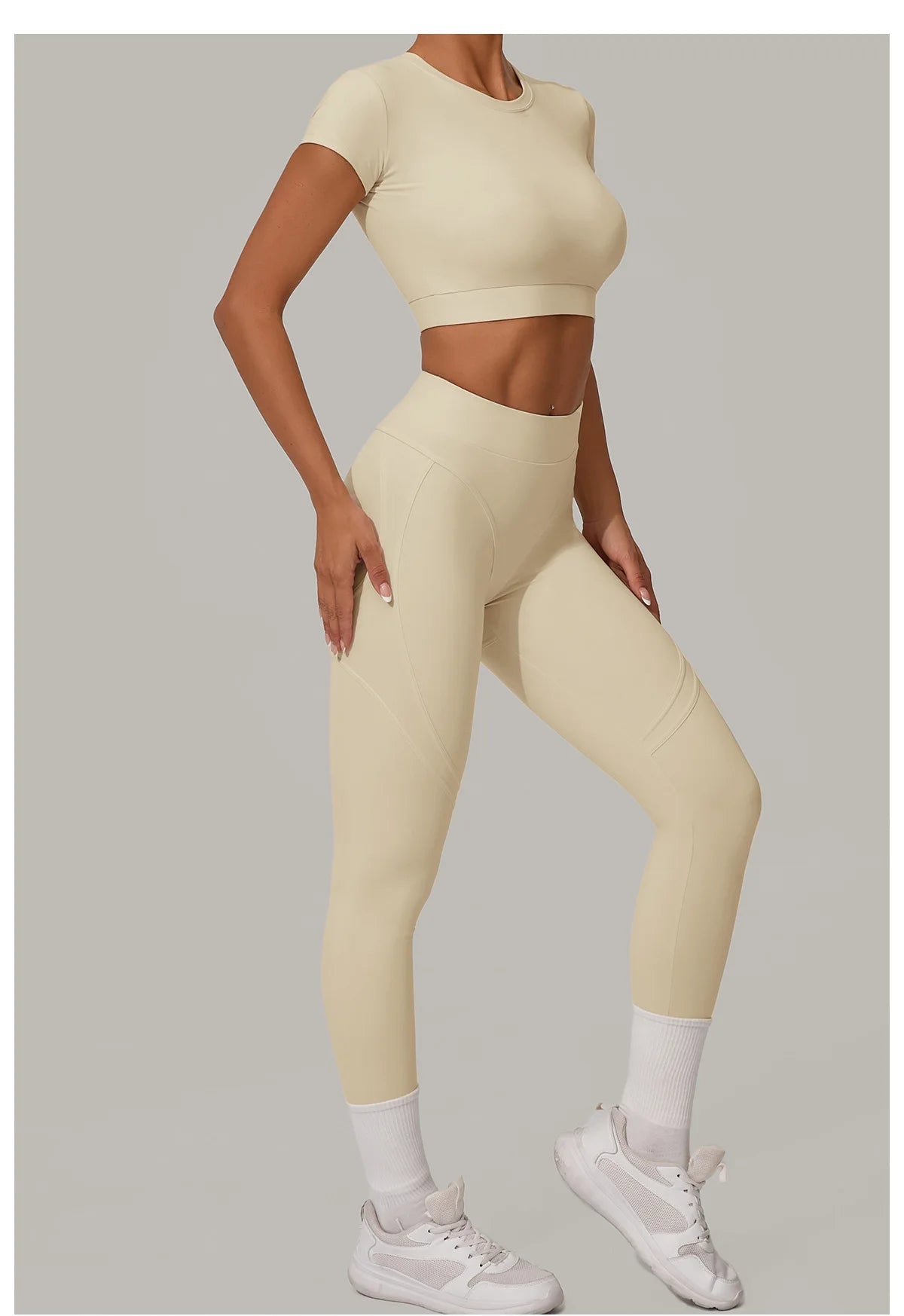 2PCS Yoga Set Gym Clothes Seamless Sportswear Yoga Suits Women Fitness Tracksuits Sports Short Sleeves Gym Leggings Sports Suits