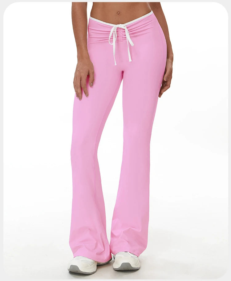 Bell-bottoms Women Yoga Leggings Drawstring Fitness Wide Leg Pants Gym Running Cycling Pants Sports High Waist Workout Leggings