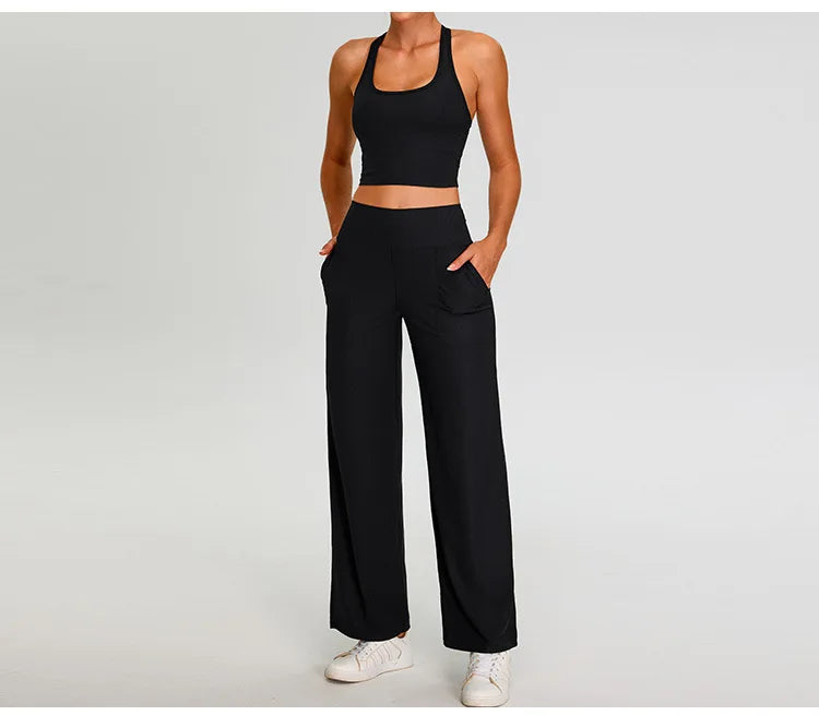 Ribbed Yoga Set Women's Tracksuits Sportswear 2PCS Running and Fitness Set Gym Workout Clothes High Waist Yoga Pants Sports Bra