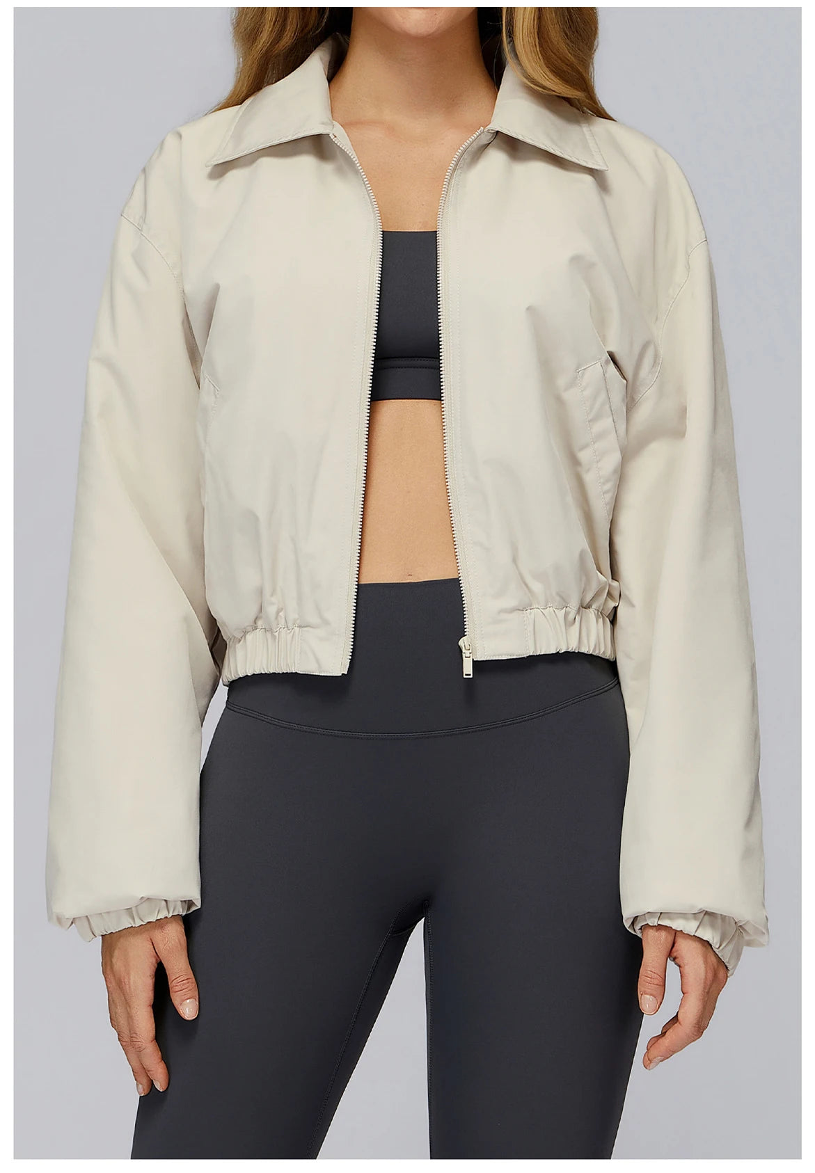 Winter Long Sleeved Loose Jacket Women's Zipper Yoga Long Sleeved Windproof Warm Sports Top Outdoor Hiking and Running Jacket
