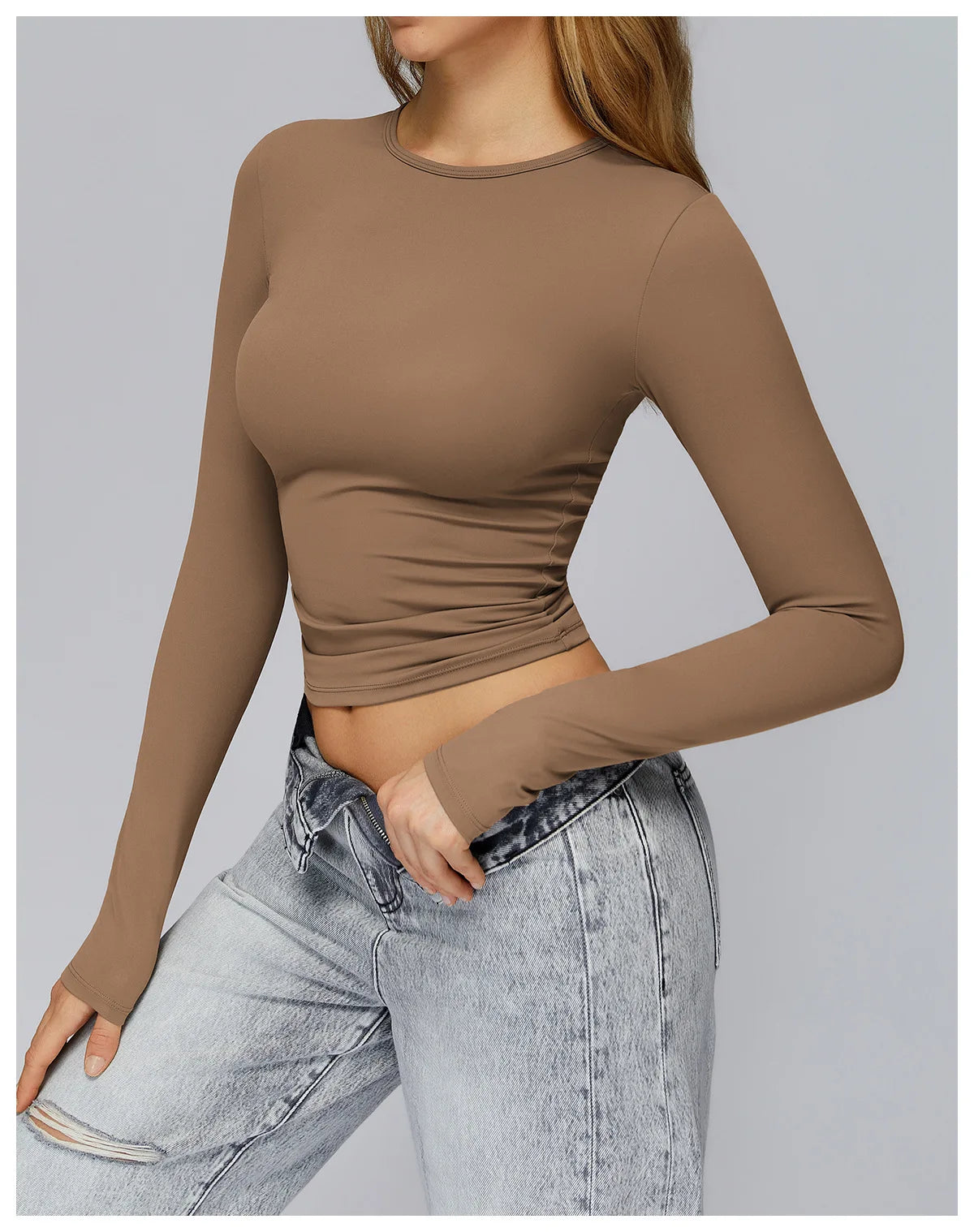 Yoga T-shirts Solid Sports Top Women Long Sleeve Gym Workout Running Shirts Sexy Exposed Navel Quick Dry Fitness Gym Sport Wear
