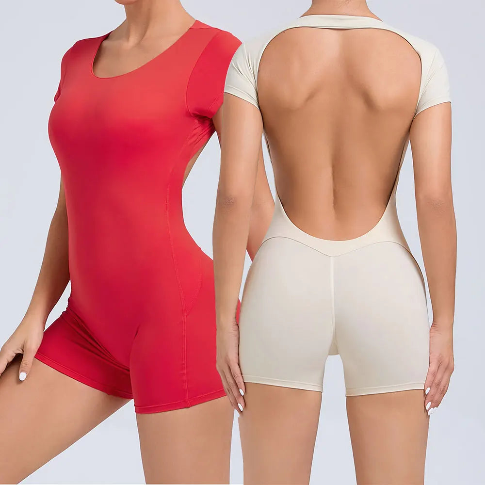 Jumpsuit Yoga Set Women Workout Set One Piece Sports Suit Short Sleeve Gym Clothes Push Up Fitness Set Bodysuit Sportswear