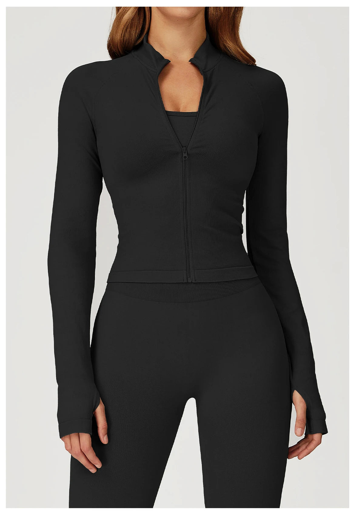 Seamless Zipper Jacket Women Crop Top Yoga T-shirts Solid Sports Top Long Sleeve Running Shirts Quick Dry Fitness Gym Sport Wear