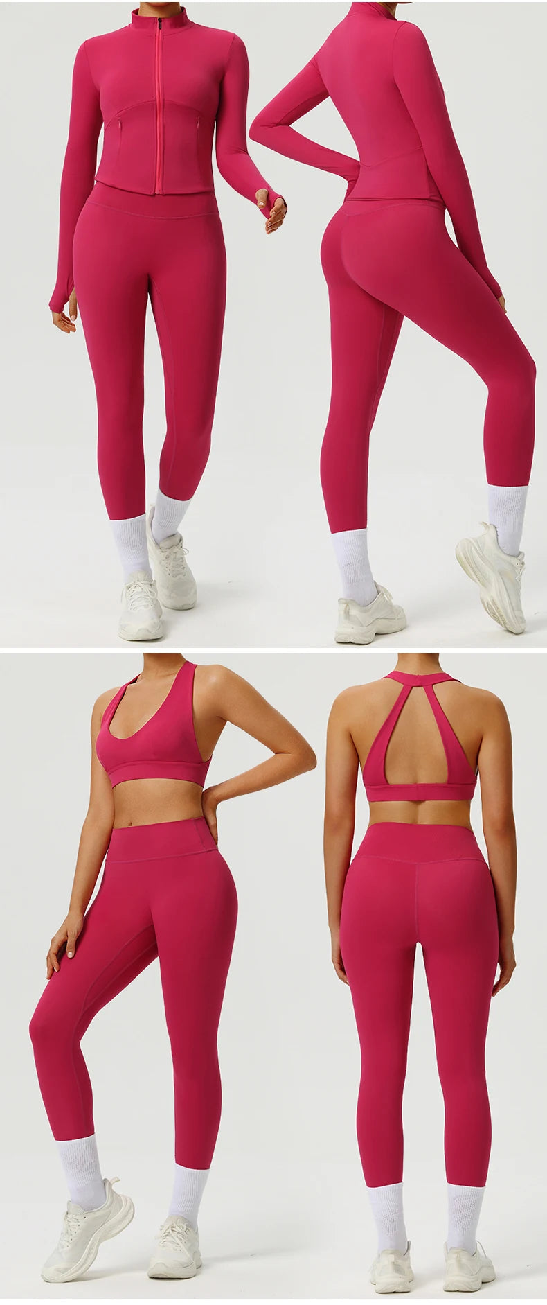 Women 2PCS Yoga Set Workout Sets Sportswear Gym Clothing Fitness Zipper Long Sleeve High Waist Leggings Sports Suits Yoga Suit