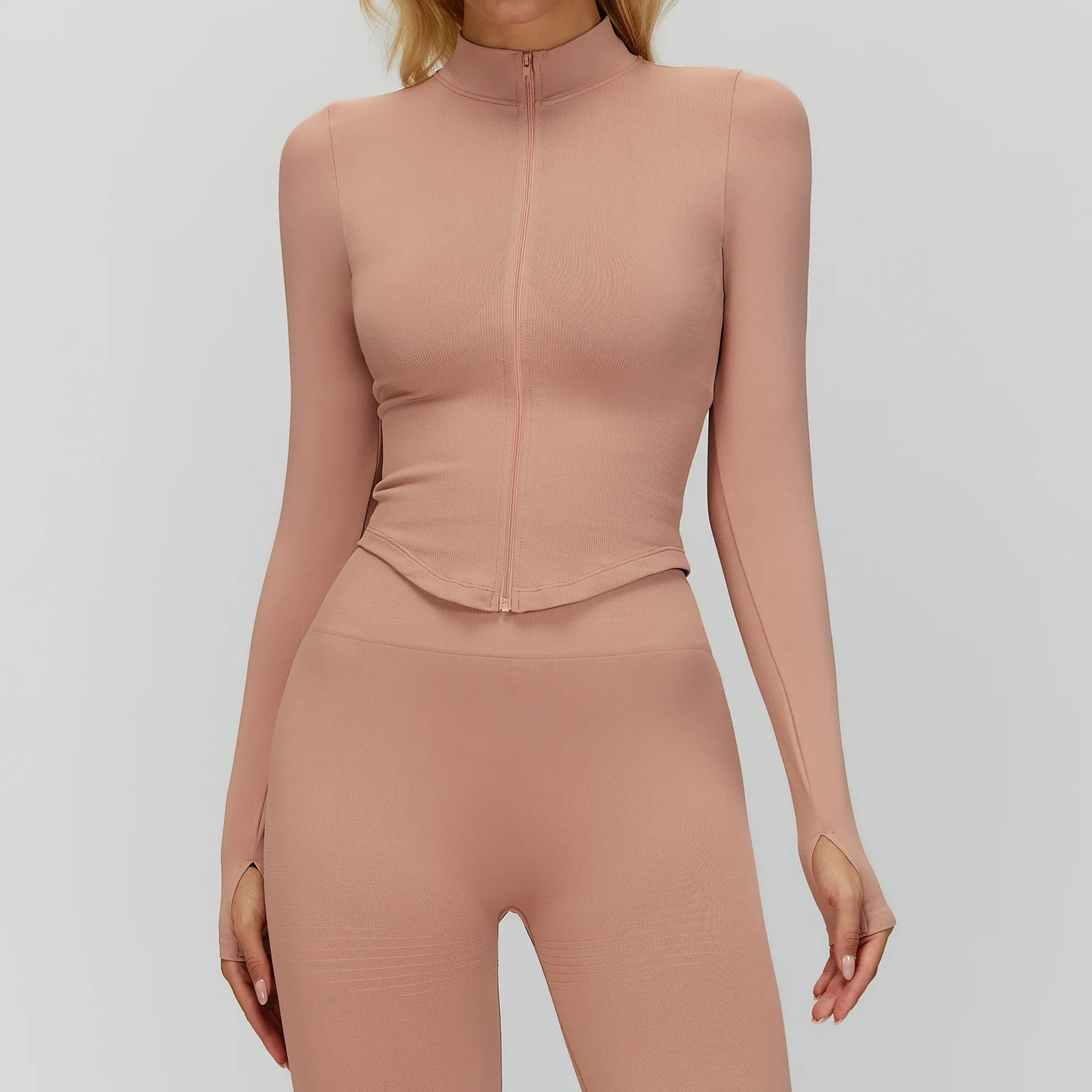 Seamless Outdoor Sports Long Sleeved Women Yoga Coat Quick Dry Zipper Cardigan Stand Up Collar Jacket Running Fitness Jacket Top