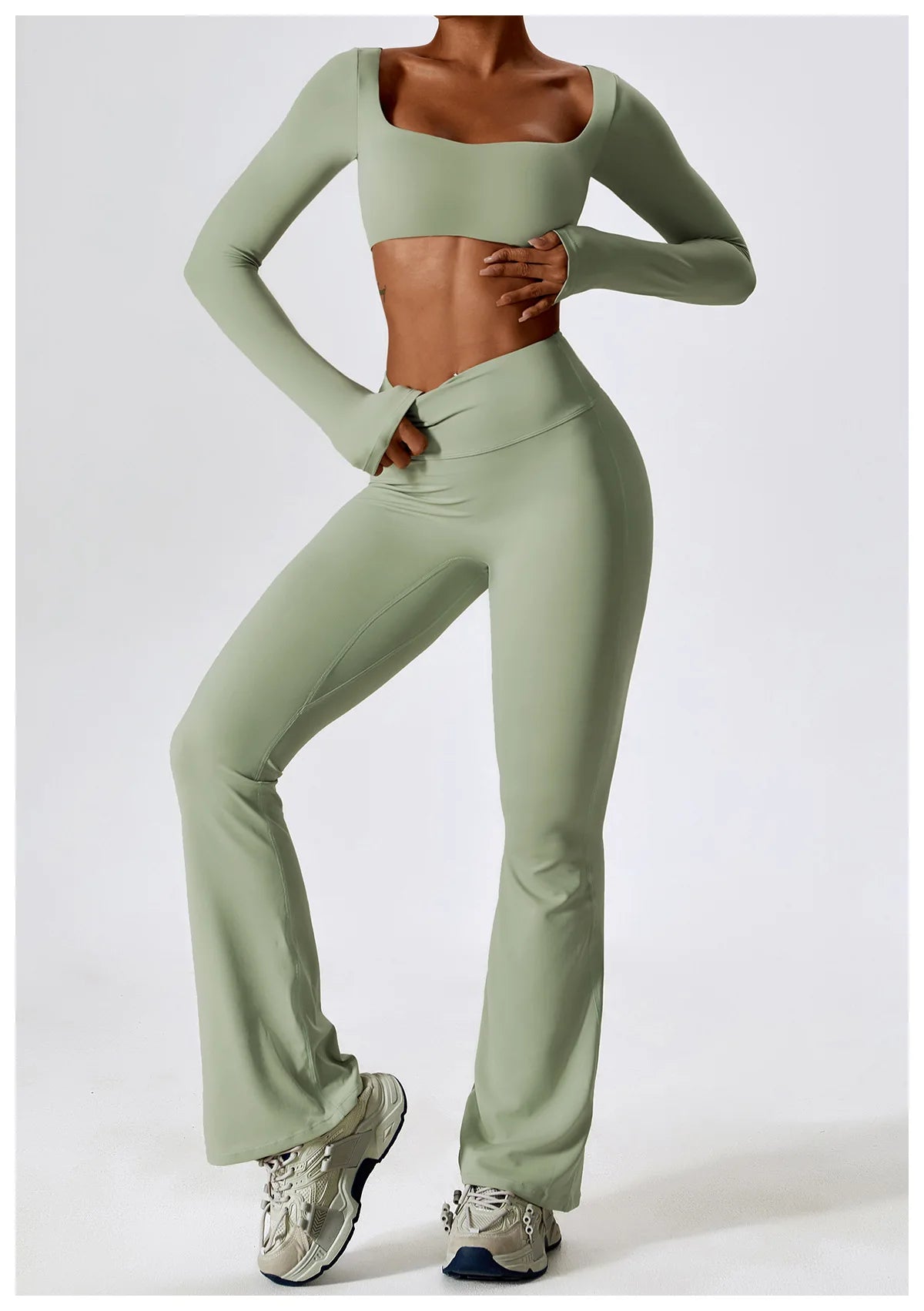 Women Tracksuit Gym Yoga Suit 2PCS Tight Fitting Sports Set Workout Breathable T Shirts Bra Tank Top Loose Bell-bottoms Leggings