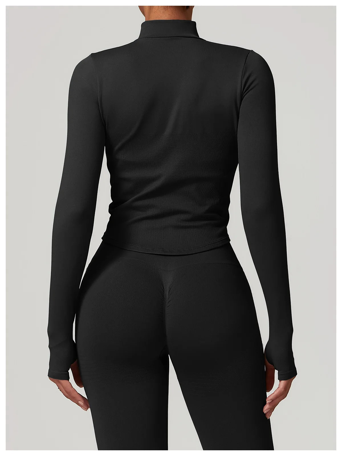 Ribbed Yoga Tops Women's Standing Collar Yoga Long Sleeved Sports Jacket Running Training Fitness Top Gym Workout Running Shirt