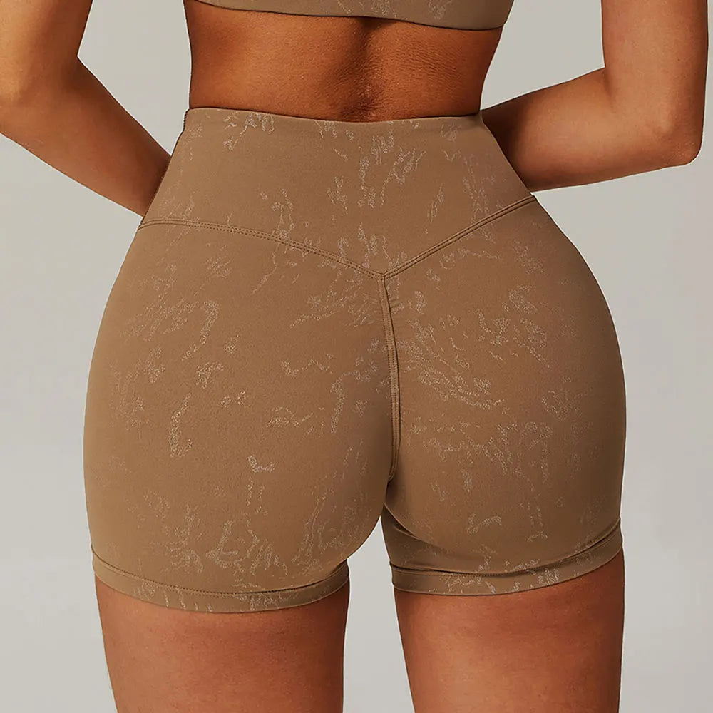 Elastic Yoga Shorts Women High Waist Tummy Control Ruched Booty Pants Printed Butt Lifting Push Up Gym Workout Compression Tight