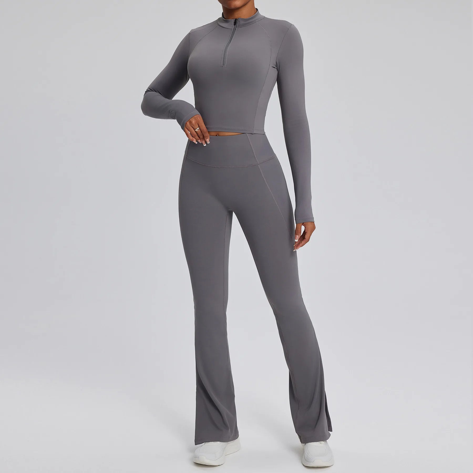 2PCS Yoga Suit Gym Set Women Clothes Running Tracksuit Workout Long Sleeve High Waist Bell-bottoms Sports Shirt Yoga Clothing