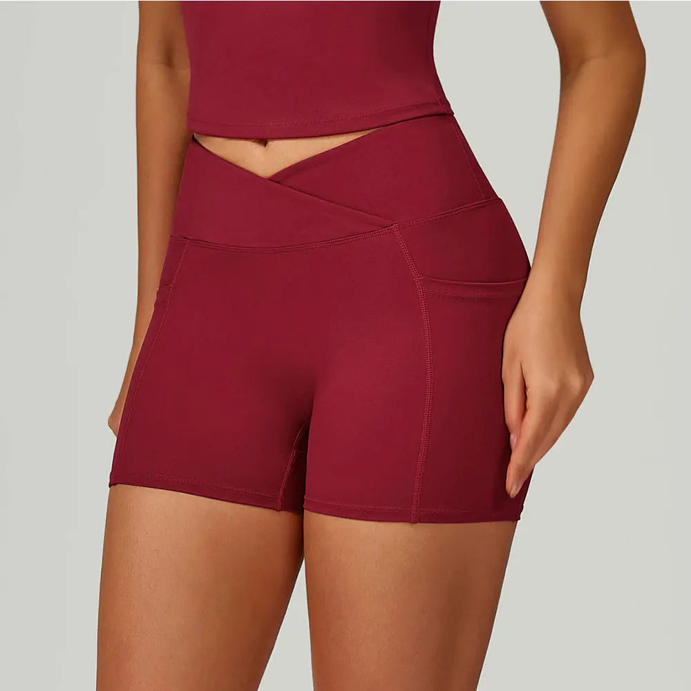Cross Waist Head Yoga Shorts High Waist Workout Fitness Lift Butt Fitness Tights Gym Running Body Shaper Pants Casual Sportswear