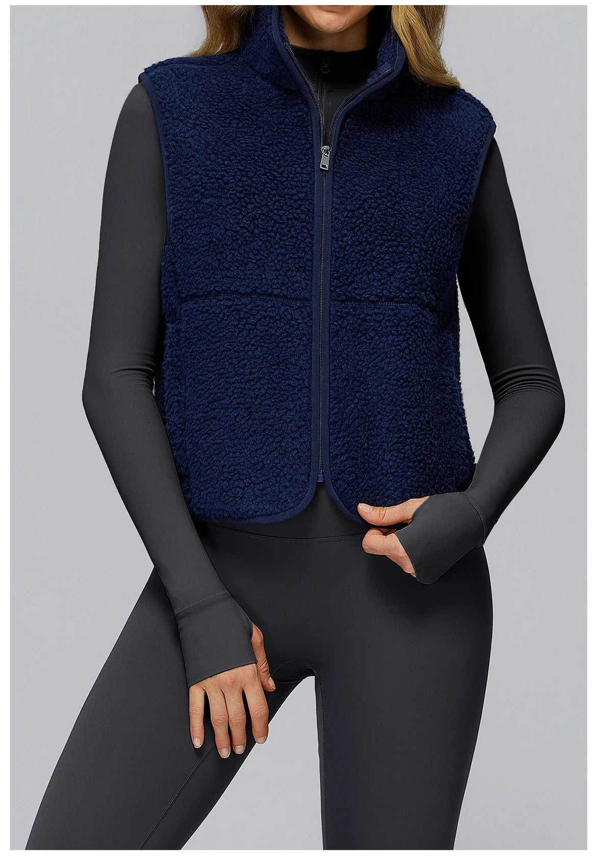 Winter Women's Standing Collar and Velvet Sports Vest Sleeveless Zipper Outerwear Vest Outdoor Running and Fitness Top