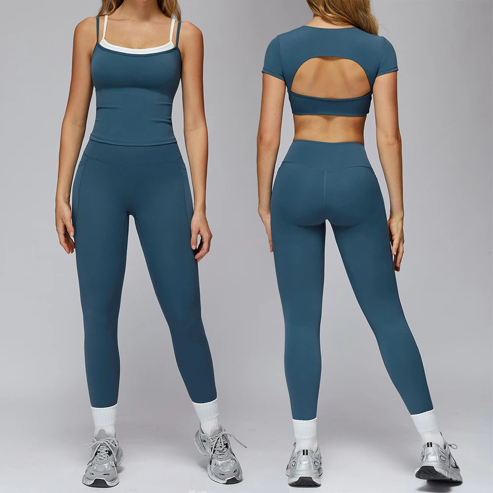 Sports Bra Women's Set 2PCS Professional Fitness Tank Top Bra Shockproof Running Leggings Yoga Suit Beautiful Back Bra Clothing