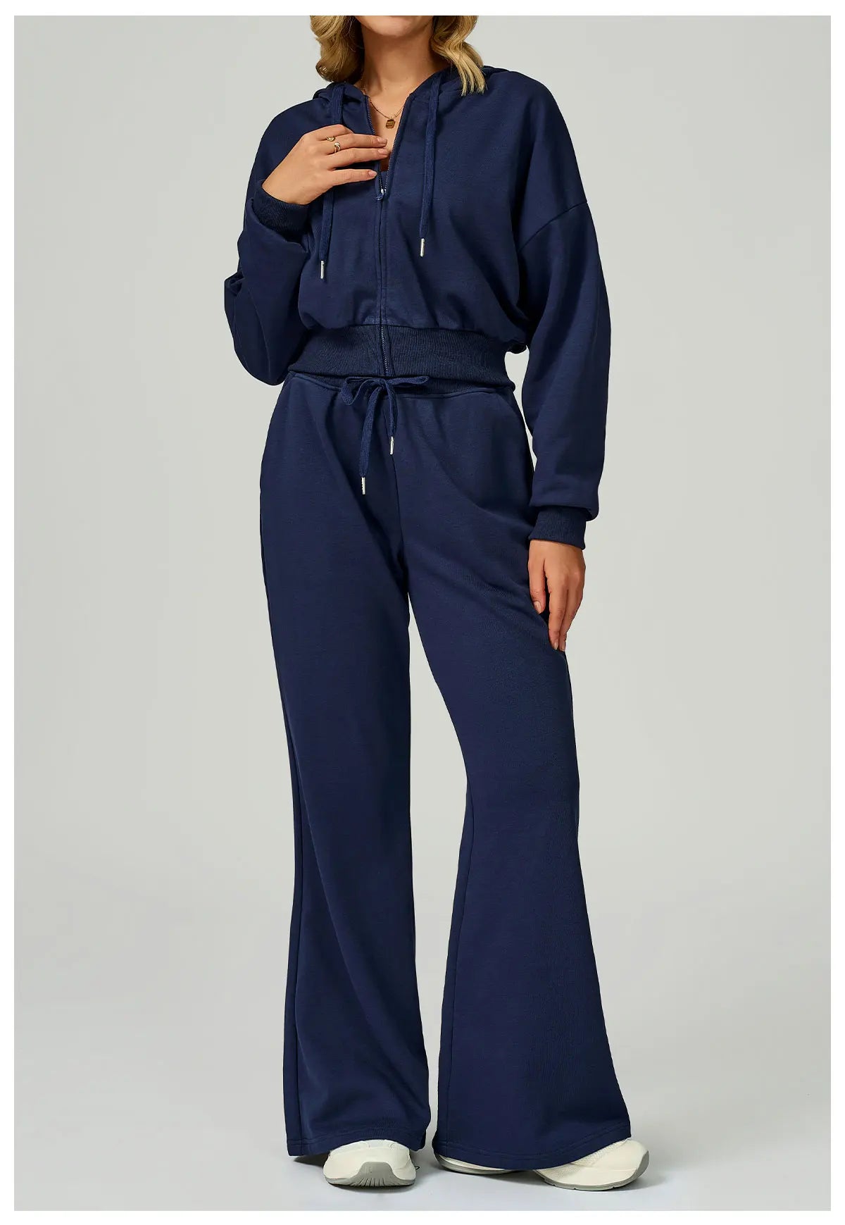 New Winter Zipper Sports Suit 2 Pieces Hooded Casual Loose Sweatshirt Long Sleeved Outdoor Running Suit Sportswear for Women