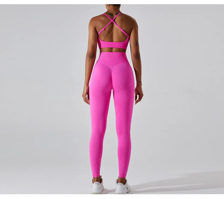 Women's Tracksuit Seamless Fitness Suit 2PCS Yoga Set Sportswear Workout Sports Bra High Waist Leggings Gym Clothing Sports Suit
