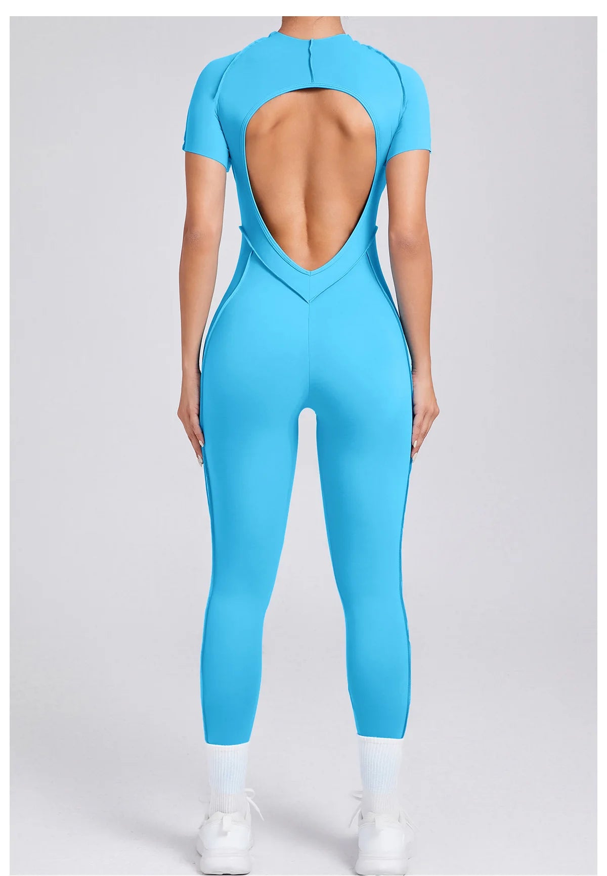 Seamless Yoga Jumpsuits Sports Fitness Hip-lifting Backless Short-sleeved One-piece Workout Rompers Gym Leggings Women Tracksuit