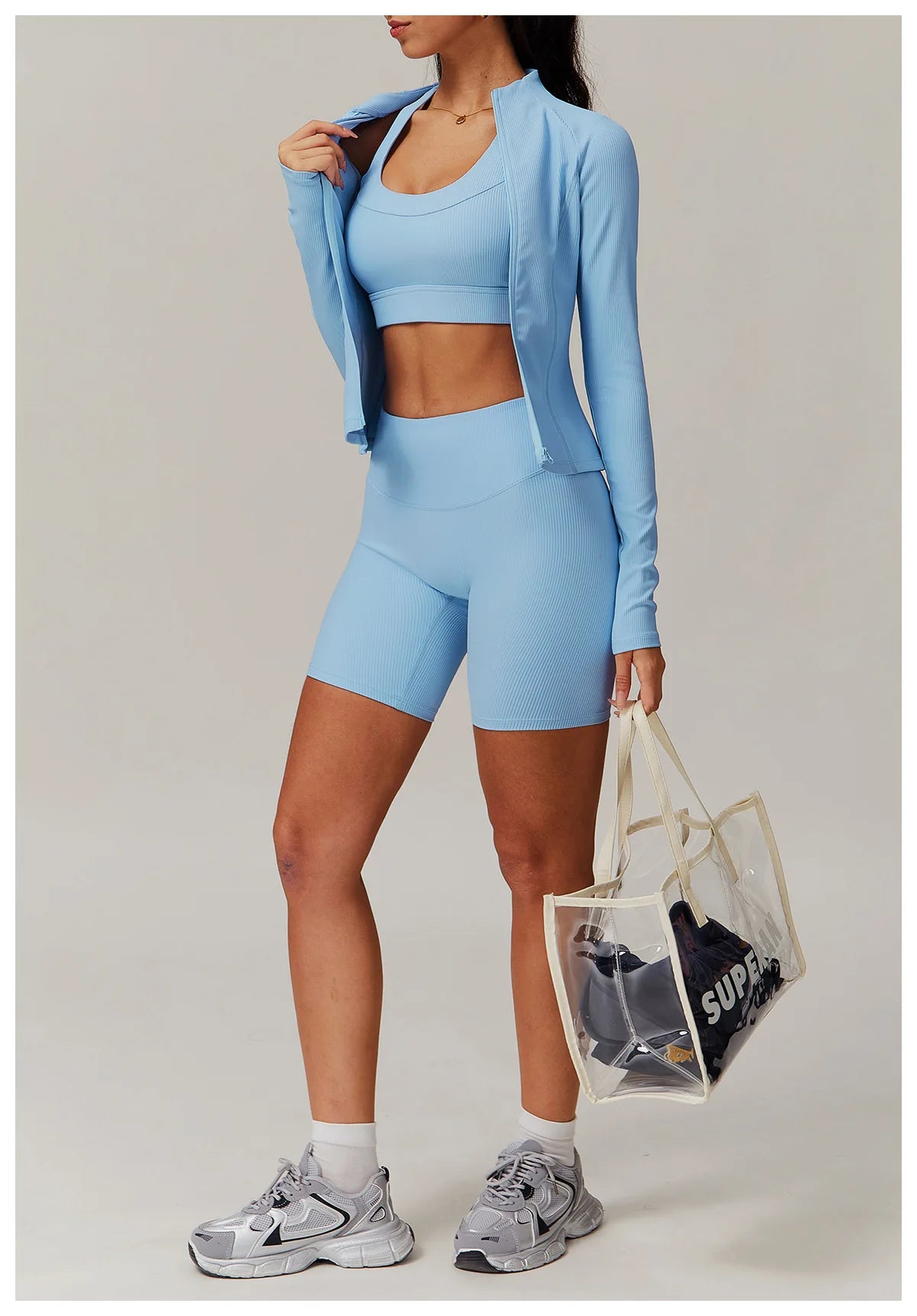 Ribbed Sports Long Sleeved Women Slim Yoga Clothes Quick Dry Zipper Cardigan Stand Up Collar Jacket Running Fitness Jacket Top