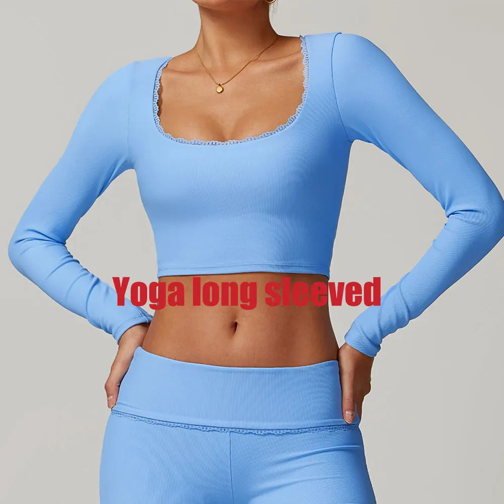Ribbed Yoga Shirts For Women Long Sleeve Fitness Running Gym Clothes Push Up Workout Dry Fit Breathable High Elastic Sports Top