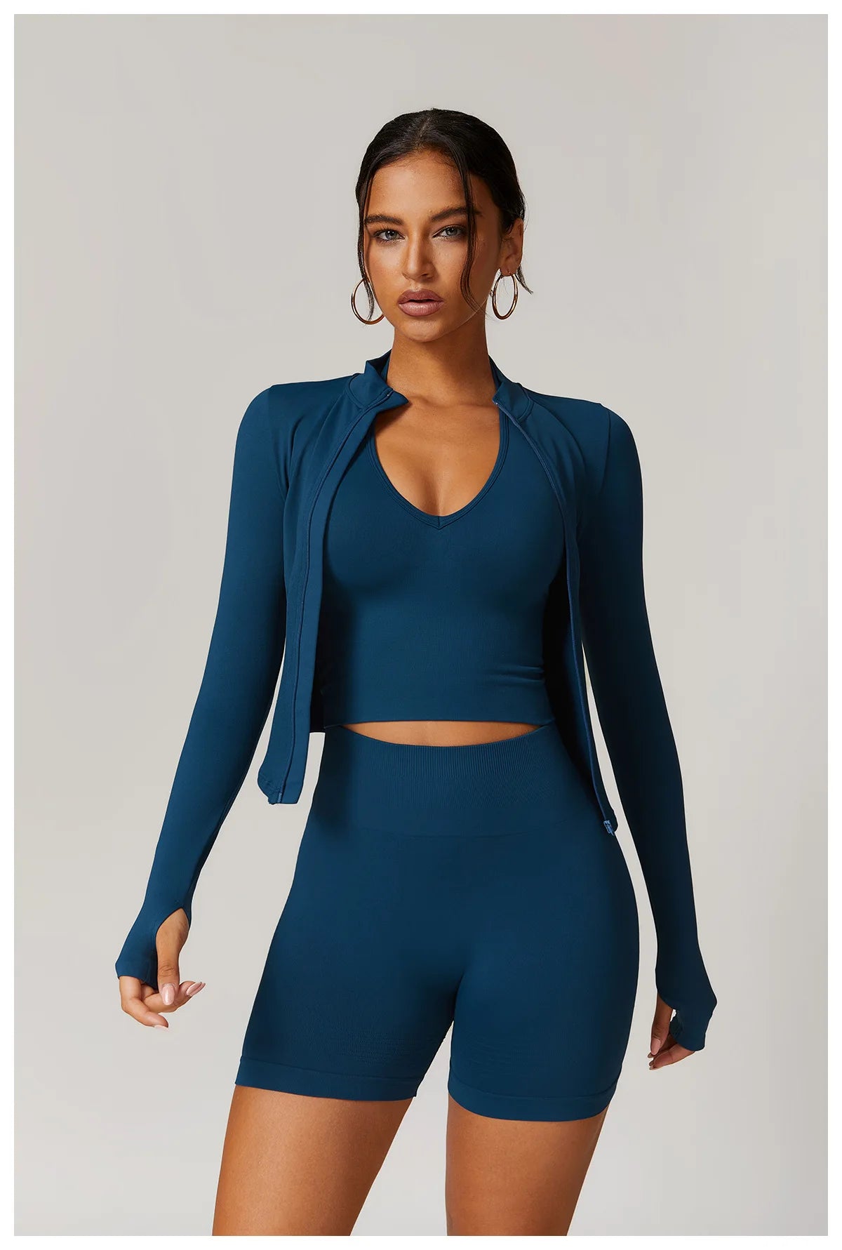 Ribbed Yoga Tops Women's Standing Collar Yoga Long Sleeved Sports Jacket Running Training Fitness Top Gym Workout Running Shirt
