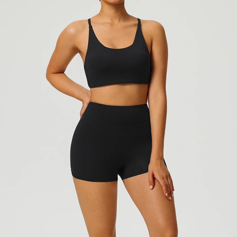 Yoga Clothes Set 2 Piece Gym Set Sportswear Women Cross Back Bra Top High Waist Leggings Fitness Suit Running Workout Tracksuit