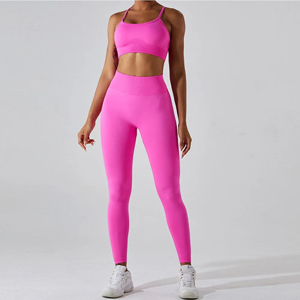 Women's Tracksuit Seamless Fitness Suit 2PCS Yoga Set Sportswear Workout Sports Bra High Waist Leggings Gym Clothing Sports Suit