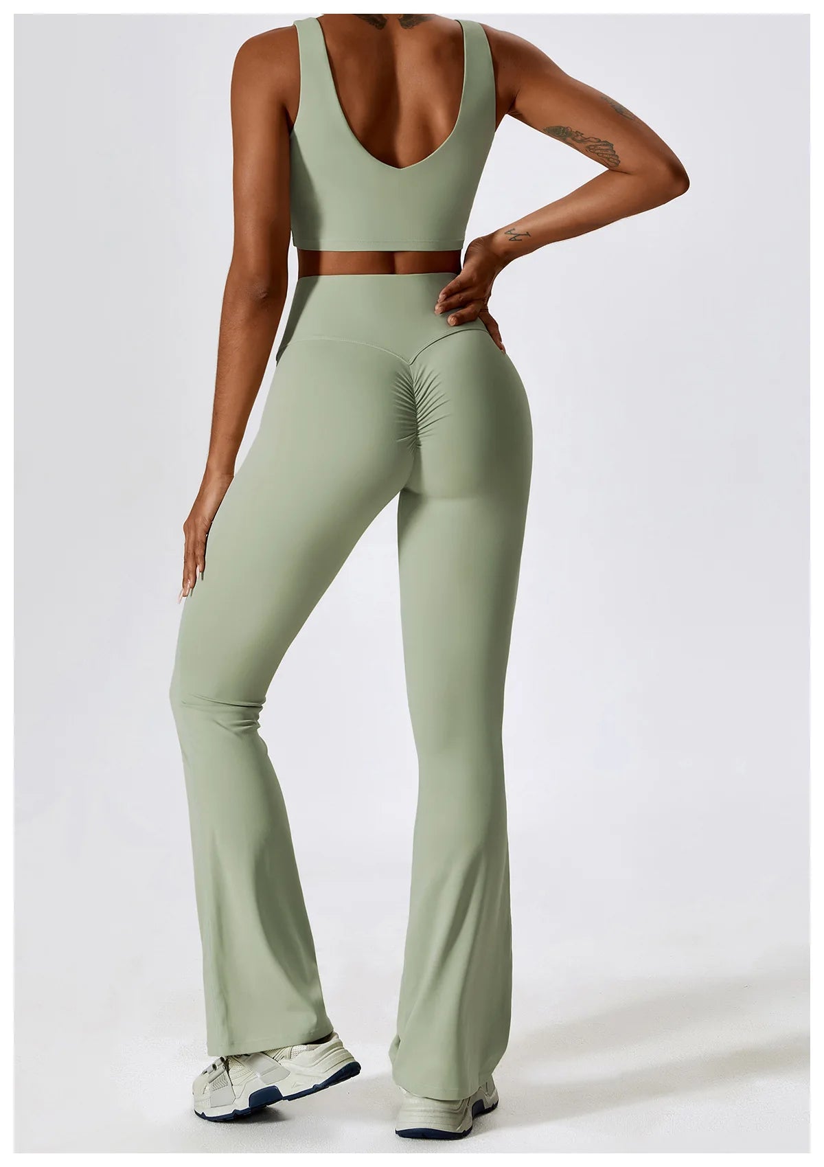 Women Tracksuit Gym Yoga Suit 2PCS Tight Fitting Sports Set Workout Breathable T Shirts Bra Tank Top Loose Bell-bottoms Leggings
